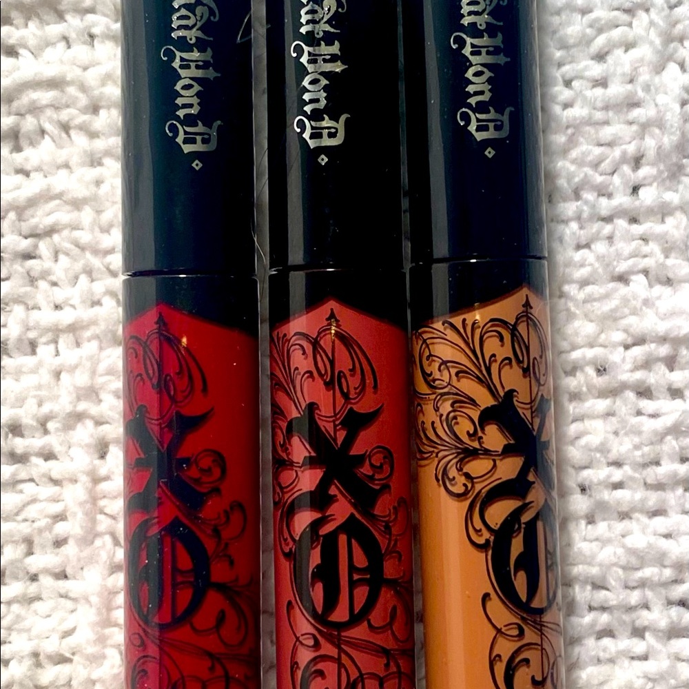 NWOT new 3 Kat Von D XO Vinyl Lip Cream-Blossom, Hollyhock,Carnation